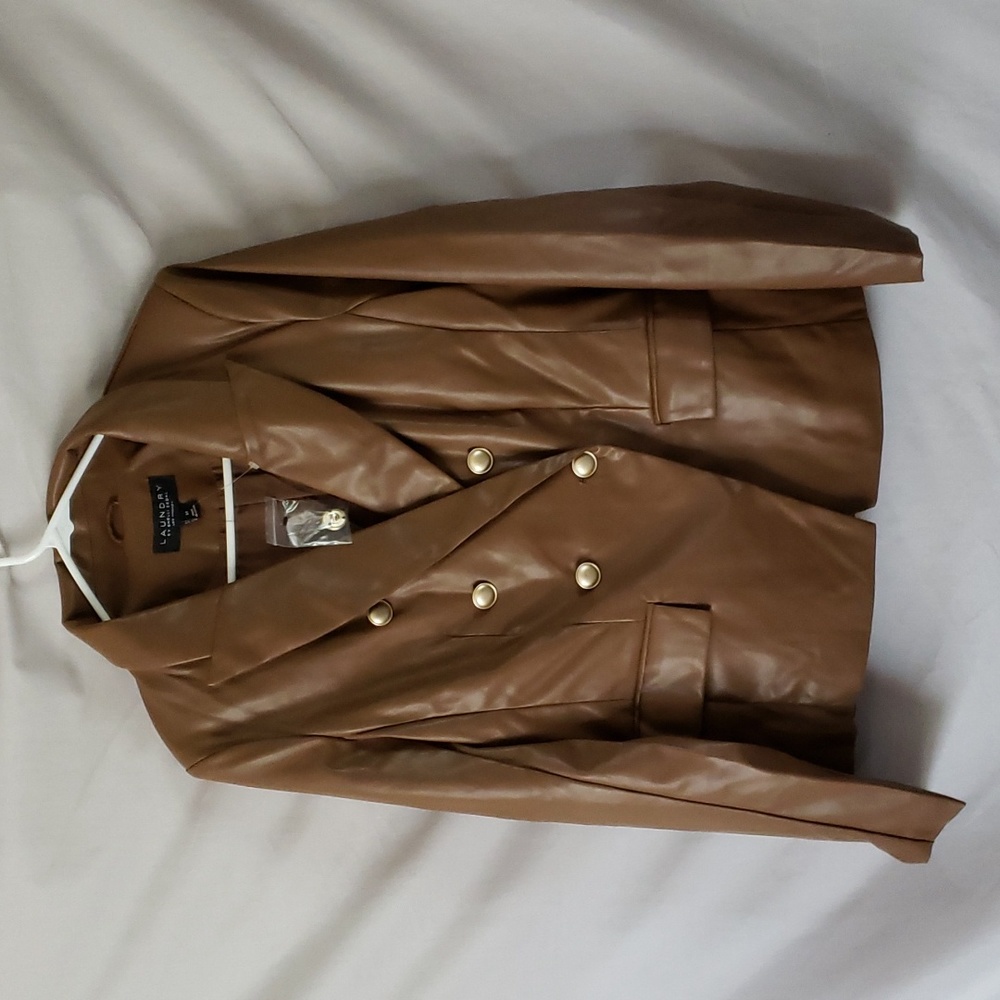NEW Laundry By Shelli Segal Faux Leather Double Breasted Jacket